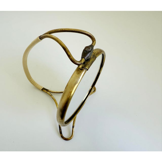 Brass 1940’s Italian Shaving Mirror, Brass & Rattan For Sale - Image 8 of 11