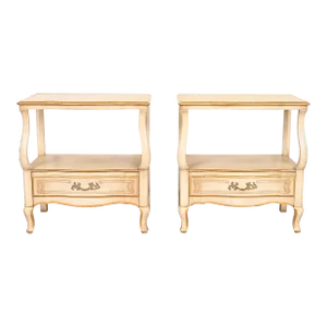 John Widdicomb French Provincial Louis XV Cream Lacquered and Parcel Gilt Nightstands, Circa 1950s