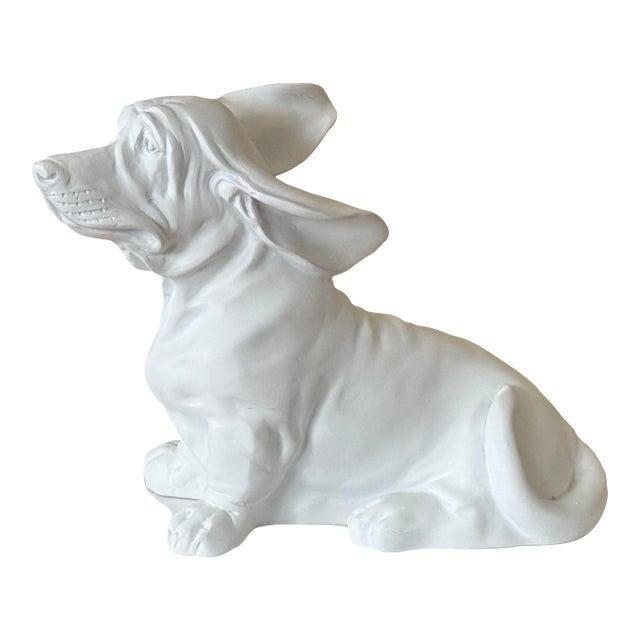 2000s Bassett Hound Dog Figure in Matte White For Sale
