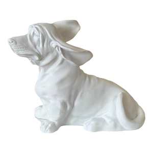 2000s Bassett Hound Dog Figure in Matte White