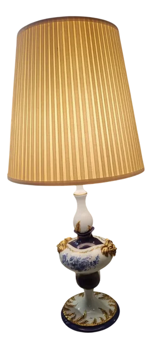 Antique Porcelain Table Lamp Decorated with Blue and Golden Painted Flowers, 1920s