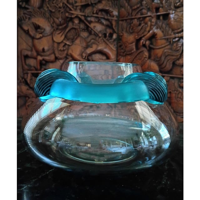 Art Deco 1990s Lalique Large Cyrus Frosted Crystal Coupe Bowl Centerpiece Art Deco For Sale - Image 3 of 12