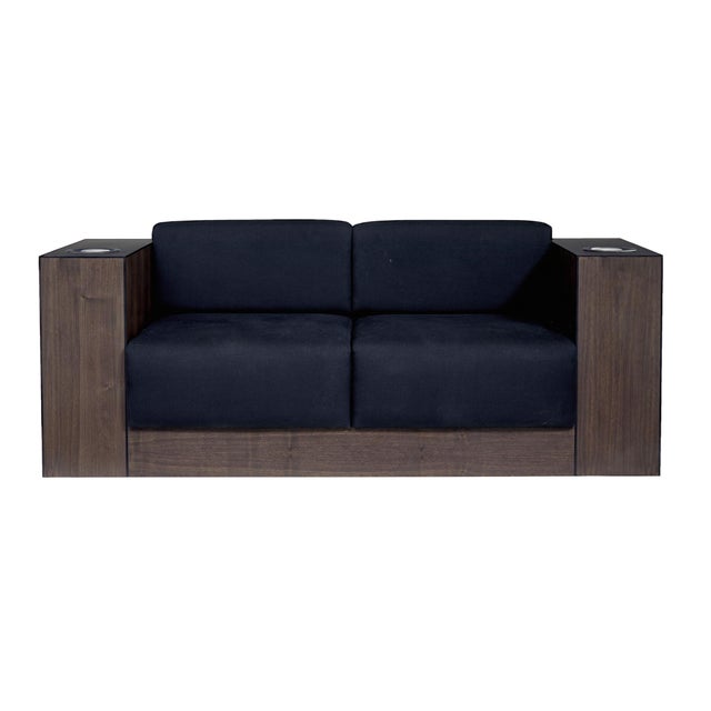 Walnut Sofa with Kaelo Wine Coolers For Sale