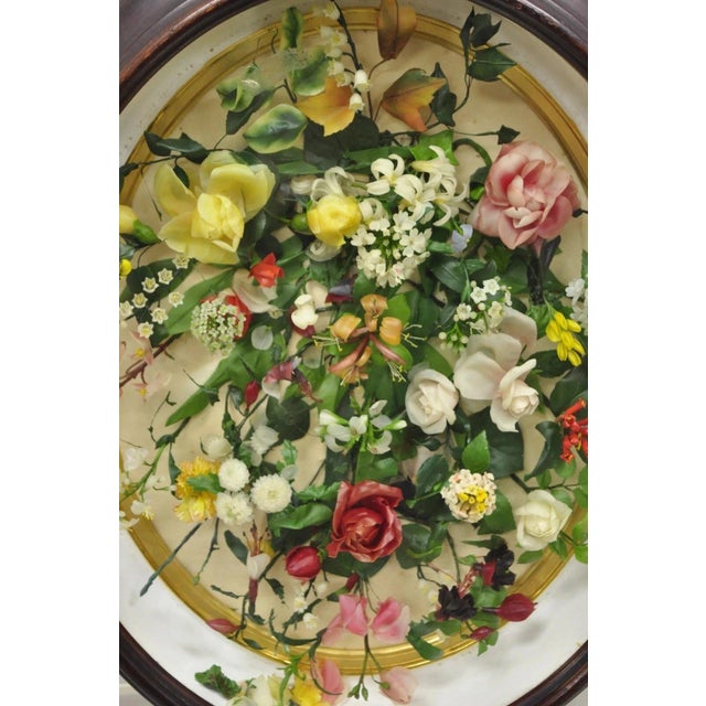 Victorian Antique Victorian Wax Floral Mourning Wreath Oval Mahogany Shadow Box Oddity For Sale - Image 3 of 12