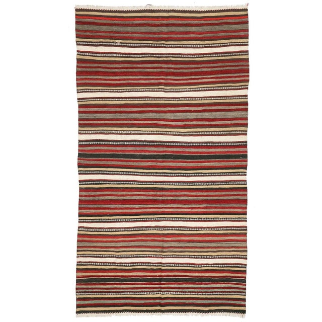 Textile Mid 20th Century Striped Vintage Turkish Kilim Rug For Sale - Image 7 of 7