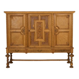 Sideboard with Carved Panels and Turned Legs, 1920s For Sale