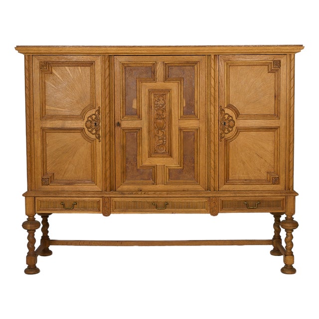 Sideboard with Carved Panels and Turned Legs, 1920s For Sale