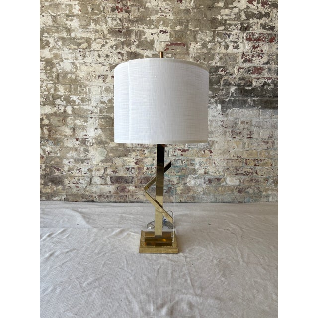 Metal 1980s Brass & Acrylic Table Lamp For Sale - Image 7 of 9