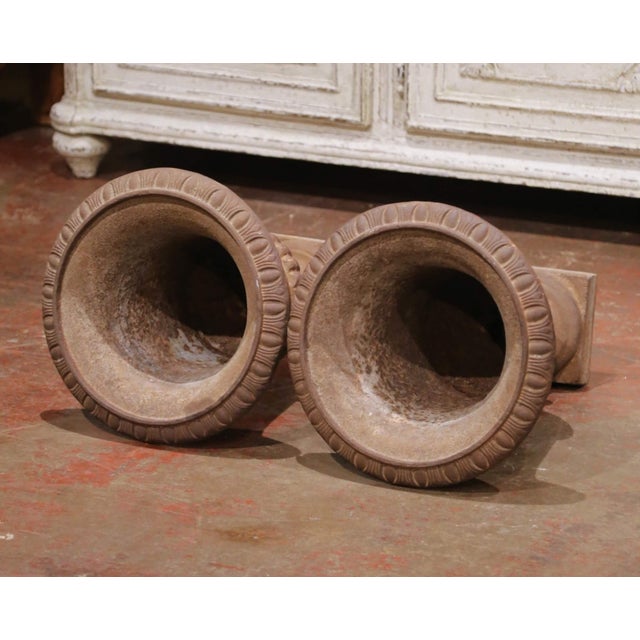 Pair of 19th Century French Cast Iron Medici Urns With Original Patina For Sale - Image 11 of 12