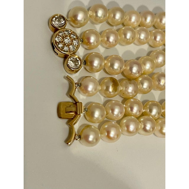 18Ct Green Tourmaline & 2.5Ct Diamond Necklace 14 KY Gold & Triple Pearl Layers For Sale - Image 4 of 18