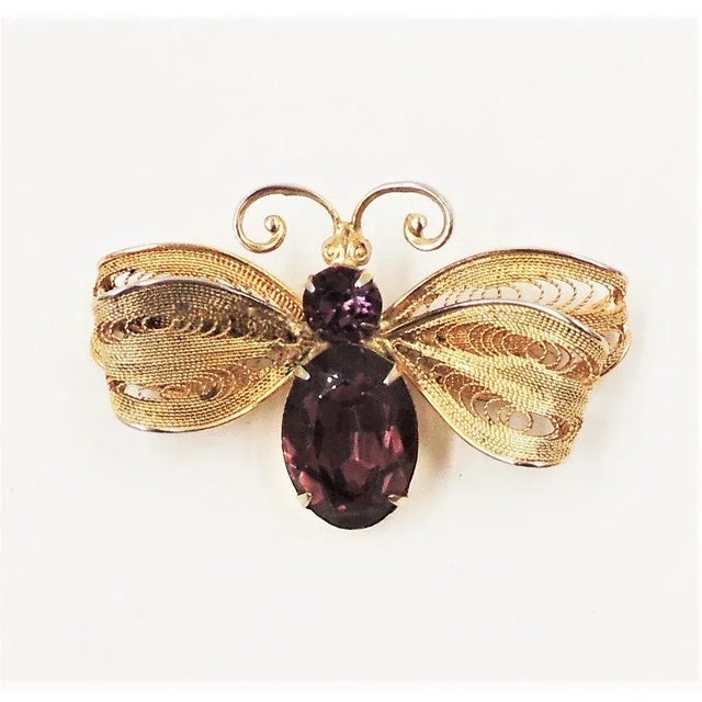 Metal Vintage Signed Napier Faux-Topaz Fly Brooch For Sale - Image 7 of 7