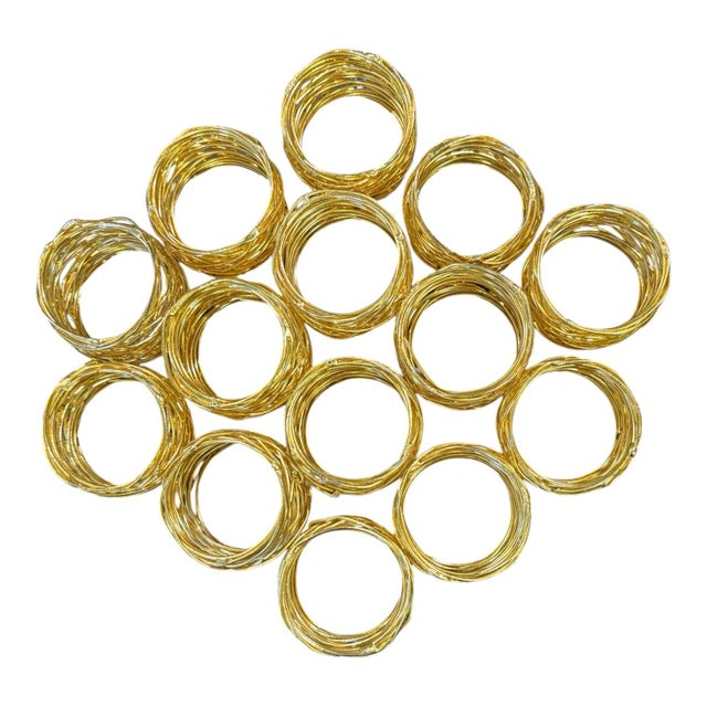 Mid 20th Century Vintage Sculptural Gold-Tone Woven Metal Napkin Rings – Set of 14 For Sale - Image 5 of 8