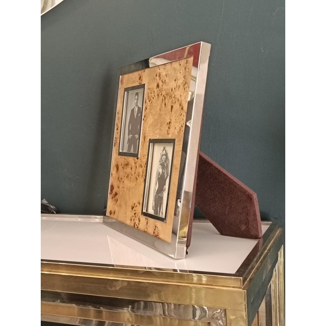 Chrome-Plated Metal and Briarwood Multi-Photo Frame attributed to Felice Antonio Botta, Italy, 1970s For Sale - Image 6 of 11