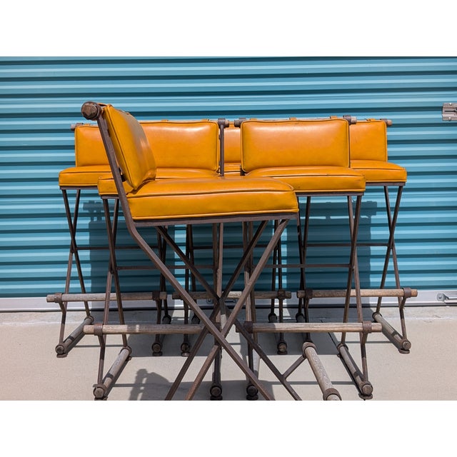 1970s Vintage Mid Century Attributed to Cleo Baldon Barstools for Terra, Los Angeles – Iron, Oak & Leather For Sale - Image 5 of 18