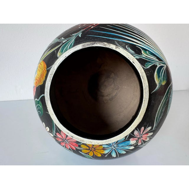 1980’s Vintage Tropical - Folk Art Hand-Painted Terracotta Vase – Unsigned For Sale - Image 9 of 12