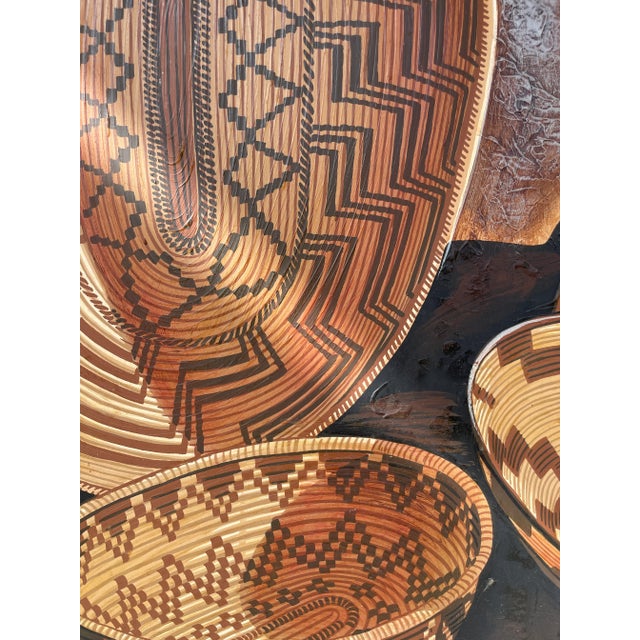 Large Indian Baskets Still Life Signed Natchez Oil on Canvas For Sale - Image 4 of 10