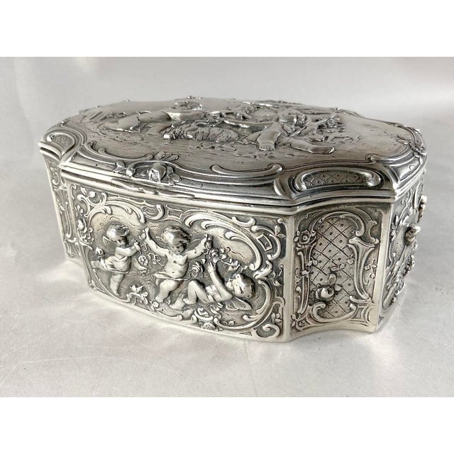 Metal Late 19th C German Rococo Silver Repousse Trinket Box For Sale - Image 7 of 16