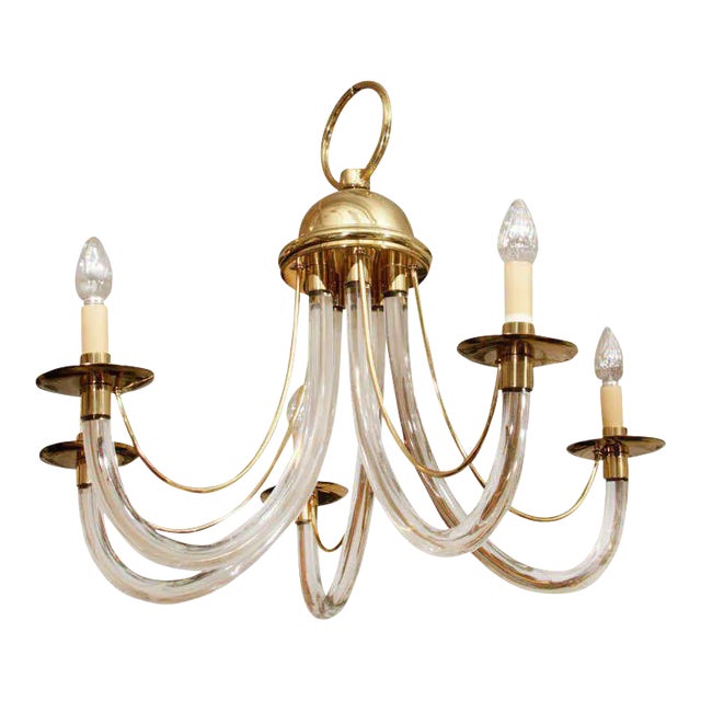 Charles Hollis Jones Style Lucite & Brass Chandelier For Sale
