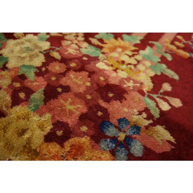 Beautiful Red Color With Deliciated Floral Design Antique Chinese Art Deco Rug For Sale In New York - Image 6 of 9