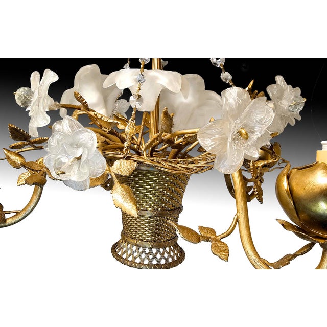 Art Nouveau Antique French Art Nouveau Gilt Woven Bronze Basket Chandelier For Sale - Image 3 of 8