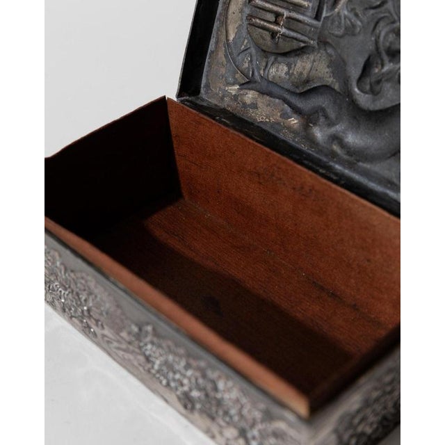 Vintage Japanese Silver-Plated Box with Dragon Motif and Wood Inlay, Early 19th Century For Sale - Image 13 of 17