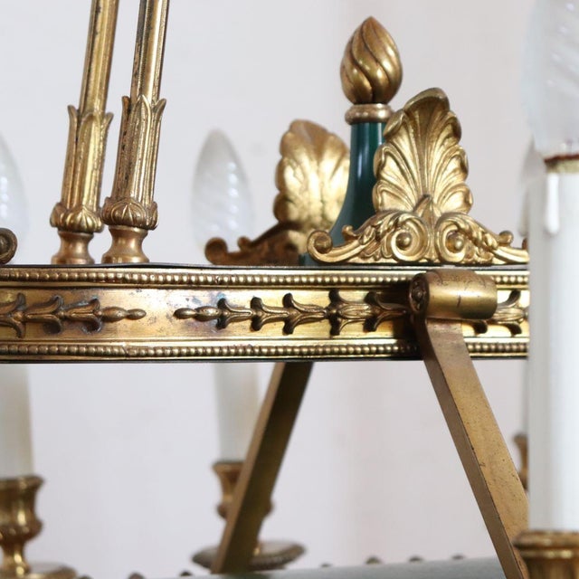 Chandelier in Gilded Bronze and Green Lacquered Metal For Sale - Image 17 of 18