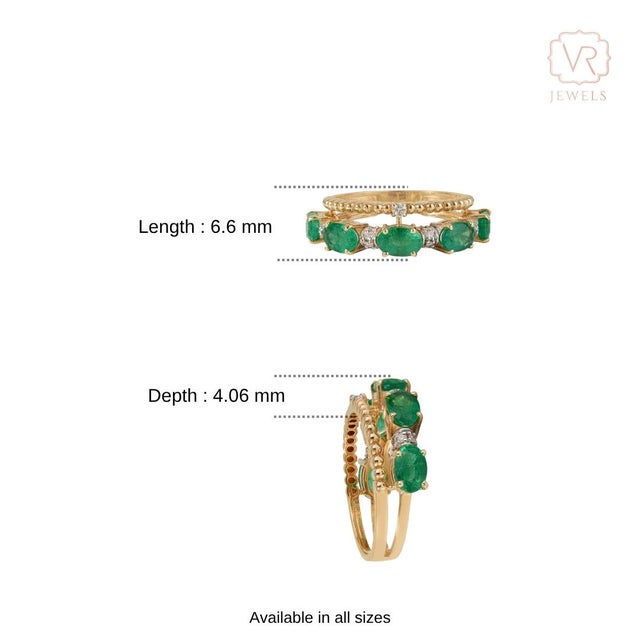 Vintage-Style 2.18ct Oval Emerald & Diamond Double Band Ring in 14k Gold Size 5.5 For Sale - Image 12 of 18