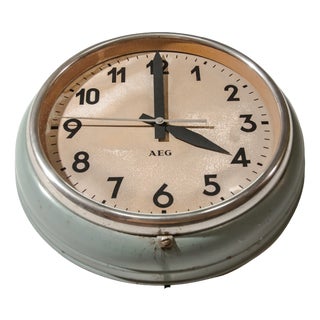Industrial Green Wall Clock from Aeg, Germany, 1960s For Sale