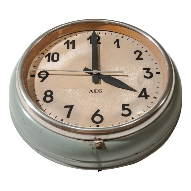 Industrial Green Wall Clock from Aeg, Germany, 1960s For Sale