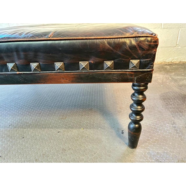 Vintage Large Leather Shabby Chic Ottoman Table For Sale - Image 9 of 10