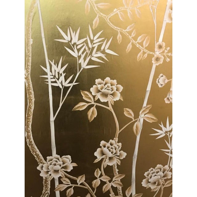 W36" * H100"/Panel, Hand-Painted Chinoiserie Birds and Flowers Wallpaper, Gold Leaf Wallpaper, Custom Panel Size Available For Sale - Image 6 of 11