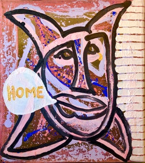 Robin Winters, Conceptual Pop Art Color Mixed Media Painting "Home" Brooke Alexander Gallery, 1986