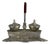 Vintage Silver-Plated Metal Double Desk Inkwell with Pen Rest, 1900s For Sale