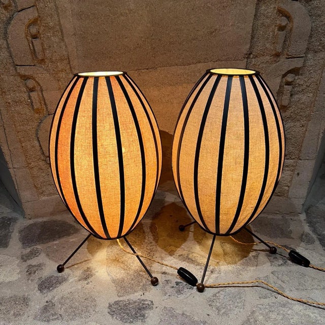 1950s 1950s Custom Ball Tripod Table Lamp Pair Style Nelson For Sale - Image 5 of 8