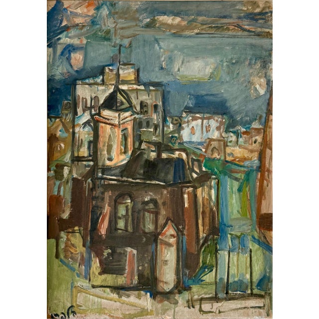 Elhanan Halpern Abstract cityscape Northern Israel, Kinneret Lake, Galilee, Tiberias Hand signed lower left in Hebrew...