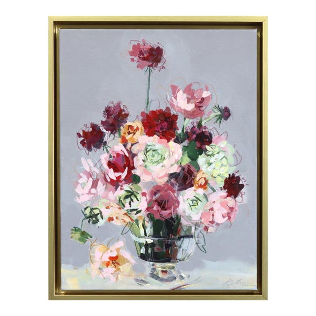 Air of Romance - Framed Colorful Floral Still Life Mixed Media Art on Canvas Original Artwork by Kellie Newsome For Sale