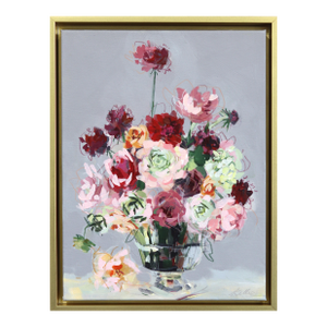 Air of Romance - Framed Colorful Floral Still Life Mixed Media Art on Canvas Original Artwork by Kellie Newsome