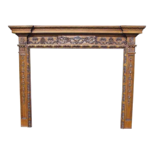 English-Style Hand-Carved Limewood Fireplace Mantel, Crafted in Italy