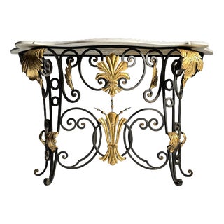 Wrought Iron and Marble Console Table, 1950s For Sale
