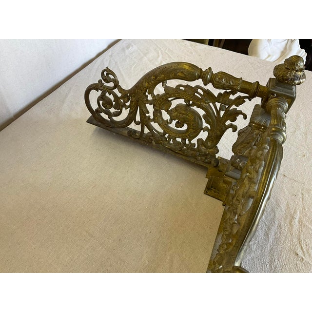 Fine Antique Lions Head Brass Fireplace Fender With Acorn Finials For Sale - Image 10 of 14
