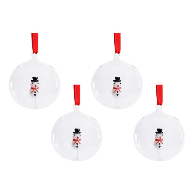 Snowman Clear Ball Ornaments, Set of 4, 4.75" For Sale
