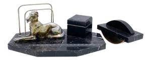 Early 20th Century European Black Marble and Metal Dog Desk Set - 2 Pieces