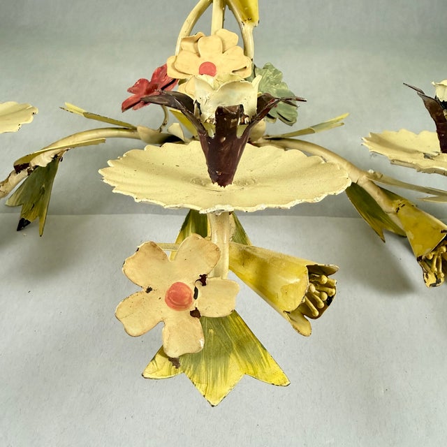 Italian Floral Tôle Peinte Candle Sconces, a Pair For Sale - Image 11 of 18