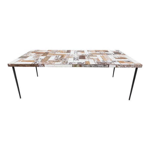 Interlude Home Reclaimed Wood Mosaic Dining Table With Iron Hairpin Legs For Sale