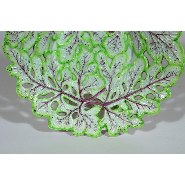 Longton Hall Porcelain Openwork Leaf Dishes, Pair, Green and Puce, Staffordshire Circa 1755 This pair of Longton Hall...