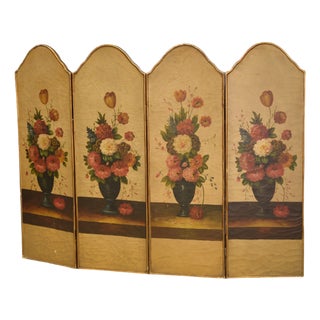 19th Century Gilt Screen with Oil Painting of Floral Decoration For Sale