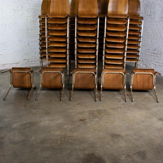 Late 20th to Early 21st Century Modern Walnut Molded Plywood Chairs Stackable Connectable as Is Condition Selling Separately For Sale - Image 13 of 18