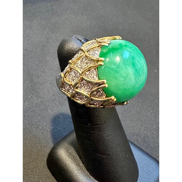 Gemstone Gia Certified 40ct Jadeite Jade & 4ct Diamond Cocktail Ring 18ky Gold No Treat For Sale - Image 7 of 8