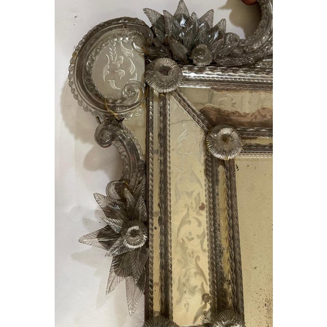 Venetian Mirror in Engraved Glass with Applied Flowers, 1890s For Sale - Image 9 of 18