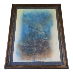 Mid Century Modern Abstract W C Painting Sky Blue